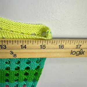 Crochet Knit Mini Dress‎ XS Rainbow Stripe Mesh Y2K Festival Rave Beach Indie thumbnail 3