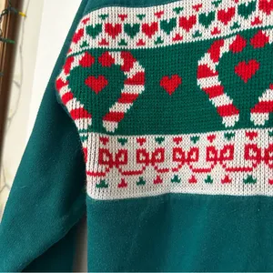 Vintage Sporting Club Candy Cane Hearts Novelty Christmas Sweater Womens Medium thumbnail 2