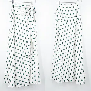PEONY Le Spot Maxi Skirt SZ 2 Green Polka Dot Thigh High Slit eco-Conscious NWT thumbnail 3