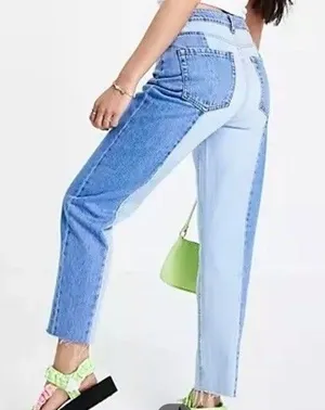 Stradivarius STR Two Toned Denim Jeans Raw Hem Women Sz 6 90s Inspired Straight thumbnail 1