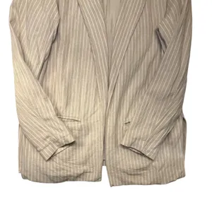 Abercrombie &‎ Fitch Womens L Tan White Striped Linen Blend Open Front Blazer thumbnail 5