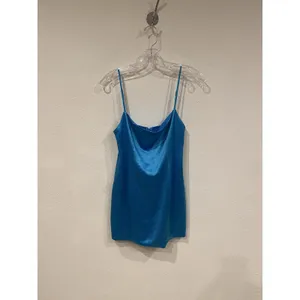 Retrofête Dress Womens Medium Blue Satin Cowl Neck Slip Mini Smocked Party thumbnail 2