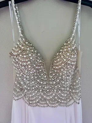 NWT Lulus Size 6 True Love White Beaded Rhinestone Maxi Dress Wedding Gown thumbnail 6