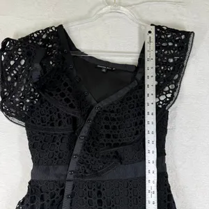 Gianni Bini Black Eyelet Lace Asymmetrical Ruffle Mini Dress Size 6 LBD Skater thumbnail 6