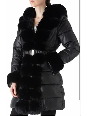 NEW Vegan Leather Winter Fur Lined Coat puffer Jacket Fur Trim Hooded S $140 thumbnail 3