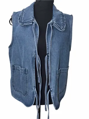 STOOSH Vintage Denim Tie-Front Vest - Blue Size Medium NWT thumbnail 3