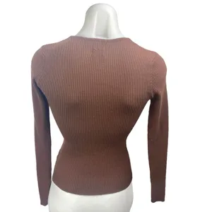 Princess Polly Women's Brown Long Sleeve Ribbed Knit Cutout Sweater Top Size S/M thumbnail 2