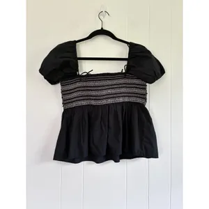 NWT Abercrombie & Fitch‎ Convertible Sleeve Smocked Black Smocked Puff Sleeve L thumbnail 3