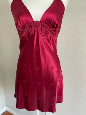 Jones New York Deep Wine Satin Lace-Trim Chemise thumbnail 3