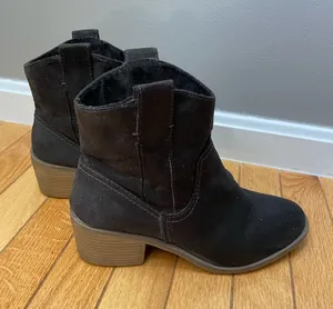 Merona Black Suede Ankle Booties with Low Block Heel thumbnail 1