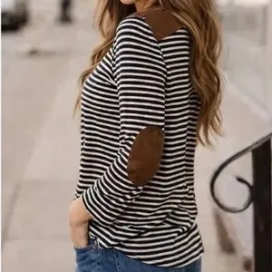 Lauren Ralph Lauren Striped Long Sleeve Top XL Brown‎ Cream Elbow Patch Zipper thumbnail 2