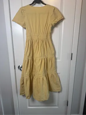 Stitchdrop Mustard Yellow Tiered Midi Maxi Dress XS 100% Cotton thumbnail 5