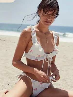 For love and lemons cherry print ruffle bikini set thumbnail 1