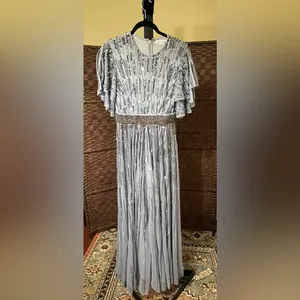New Mac Duggal 93582 Blue Embellished Full-Length Layered Sleeve Gown - Size 6 thumbnail 5