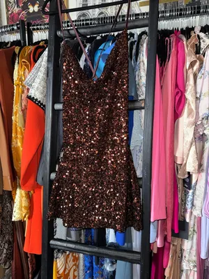 Meshki Jody Sequin Cowl Neck Mini Dress Chocolate Brown Strappy Small New NWT thumbnail 4