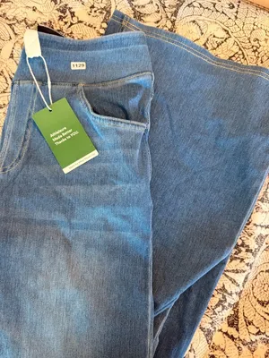 Halara M Wide Leg Denim Pants Elastic Waistband Blue Wash Womens M Comfortable S thumbnail 4