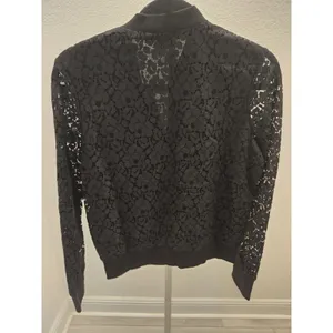 ​G By Guess Medium Black Floral Lace Full Zip Bomber Jacket Women Ribbed Trim thumbnail 6