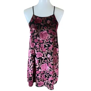 Aqua Black Pink Floral Velvet Burnout Slip Dress Sleeveless XS thumbnail 2