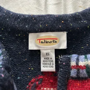 ALBOTS Vintage 90s Talbots Patchwork Christmas Winter Wool Cardigan Sweater XL. thumbnail 6
