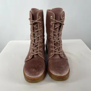 Stuart Weitzman Metermaid‎ Velvet Combat Boots in Candy Pink Size 7.5 thumbnail 9