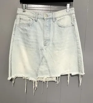 Free People Light Wash Going Rogue Distressed Raw Hem Denim Mini Skirt 27 thumbnail 1
