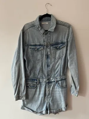 Grlfrnd Light Wash Denim Romper thumbnail 1