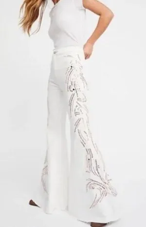 NWT Free People float on crystal embellished flare jeans thumbnail 1