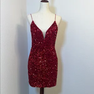 NOX Anabel Red Sequin Strapless Bodycon‎ Mini Dress Size 8 thumbnail 3