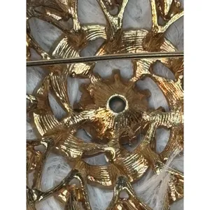 Vintage Gold Tone Aurora Borealis Rhinestone Sunburst Floral Brooch Pin 5cm thumbnail 8