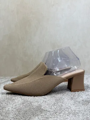 Cosy Island Women’s Knit Block Heels Shoes Mules Pointed Toe in Apricoat Cream 9 thumbnail 4