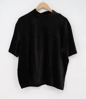 Denim & Co. Top Womens 2X Mock Neck Black Velour Short Sleeve Excellent thumbnail 1