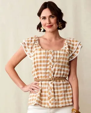 Matilda Jane Annabelle Off Shoulder Gingham Ruffle Sleeve Button Front Size‎ XXL thumbnail 1