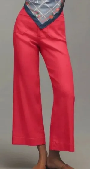Anthropologie Maeve Colette Linen Blend Crop Wide Leg Pants Geranium NWT Size 22 thumbnail 1