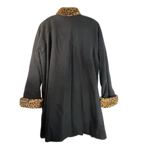 Herman Kay Vintage Black Wool Swing Coat Leopard Faux Fur Trim Plus 1X thumbnail 2