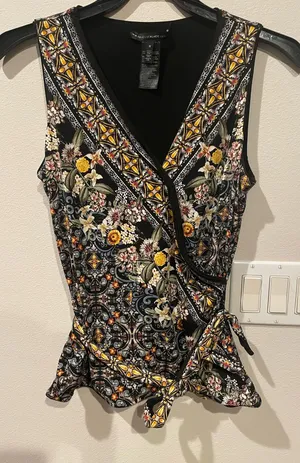 White House Black Market Womens Sleeveless Tank Black Brown Wrap Reversible M thumbnail 1