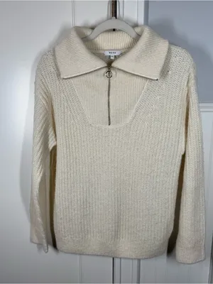 REISS Cream Safia Zippered Neck‎ Pullover Sweater wool alpaca size XS thumbnail 2