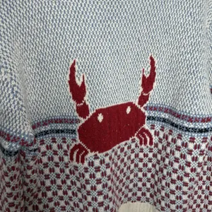 Yans Larat Red Crab Cream Blue V neck High Low Chunky Sweater Size Small Womens thumbnail 5