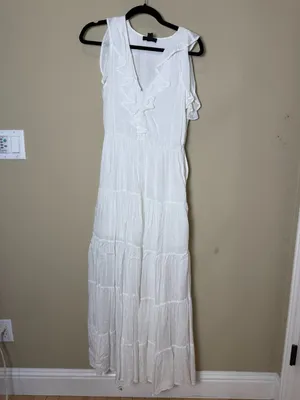 Paige White Swiss Dot Tiered Ruffle Maxi Dress Size XS thumbnail 3