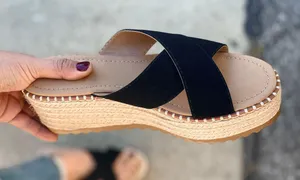 Soda Black Criss Cross Espadrille Wedge thumbnail 2