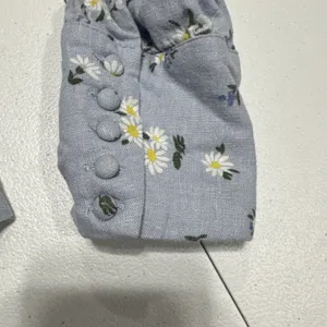 Rachel Zoe Linen Blend Crop Top Sz M Blouse Long Sleeve Square Neck Blue Floral thumbnail 8