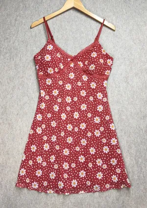 Y2K No Boundaries Red Daisy Polka‎ Dot Lace Trim Cami Dress 11-13 Cottagecore thumbnail 1