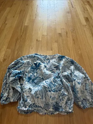 Fisherman's Daughter Blue Palm Cotton Cropped Blouse Sz L thumbnail 8