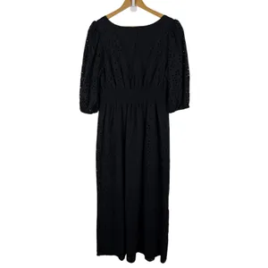 Boston Proper Eyelet Button Front Maxi Dress Size 10 Black Cotton‎ Minimalist thumbnail 5