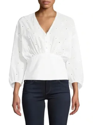 Cliché | White Eyelet Cropped Peasant Top | Small thumbnail 1
