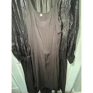 Pilcro Dress Tiered Shirtdress Medium Sheer Black Silver‎ Shimmer Long Sleeve thumbnail 7