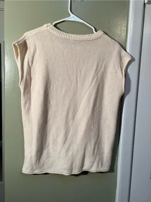 Women’s Size Medium Cap Sleeve Sweater Vest Crewneck Apricot Cream Orange RC6487 thumbnail 7
