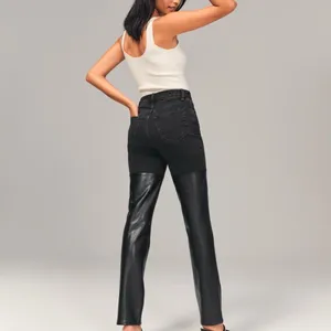 Abercrombie 90s Straight Ultra High Rise Jeans Black Faux Leather Size 34/18 thumbnail 2