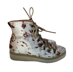 Free People Vegan Leather Fur Cow Print Lace-Up Boots Booties Size 7 Women's thumbnail 1