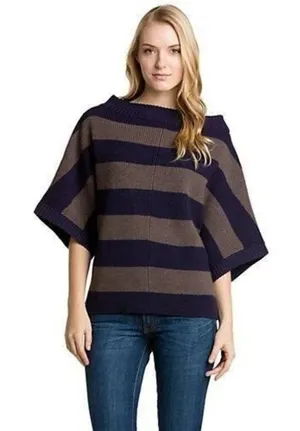 Tory Burch Size Medium 100% Wool Oversized Wool Short Sleeve Striped Sweater thumbnail 1