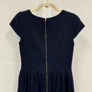 Elizabeth‎ McKay Navy Blue Wool Horsebit Split Neck Fit Flare Dress Size 6 thumbnail 4